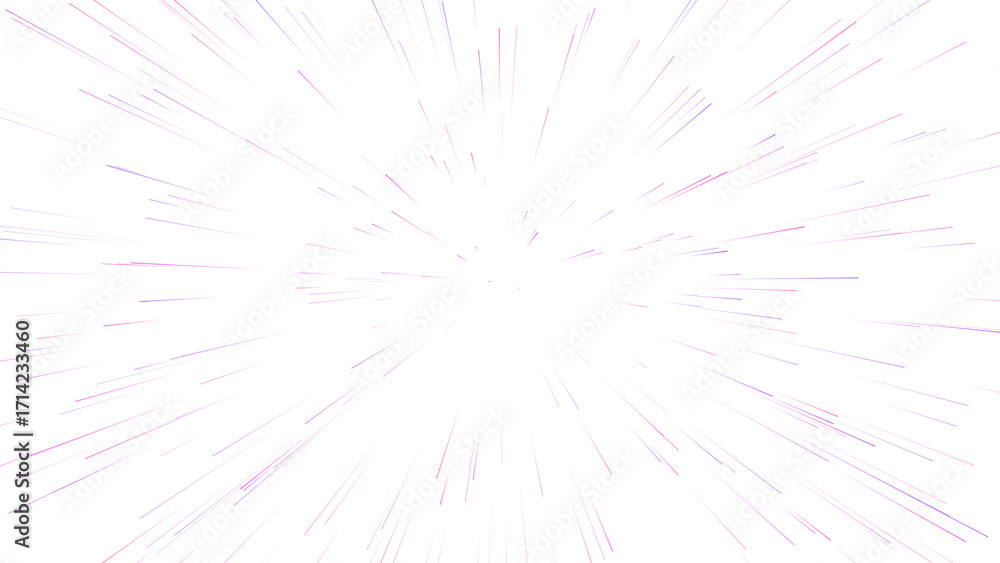 Obraz premium Subtle Radial Light Trails isolated on png, transparent background - Abstract Speed Motion Effect with Faint Purple Rays