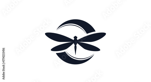 Stylized Dragonfly Silhouette in Circular Design.