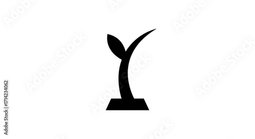 Minimalist Black Silhouette Of A Growing Plant Seedling Symbol.