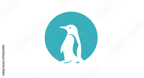 Minimalist Penguin Silhouette in Teal Circle Logo Design.