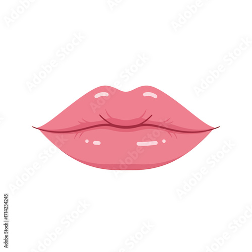 Illustration of pink, glossy lips with a defined shape, isolated on a white background.