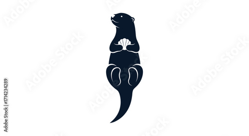 Stylized Otter Holding a Shell Minimalist Design.