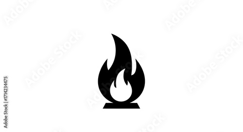 Simple Black Flame Icon on White Background.
