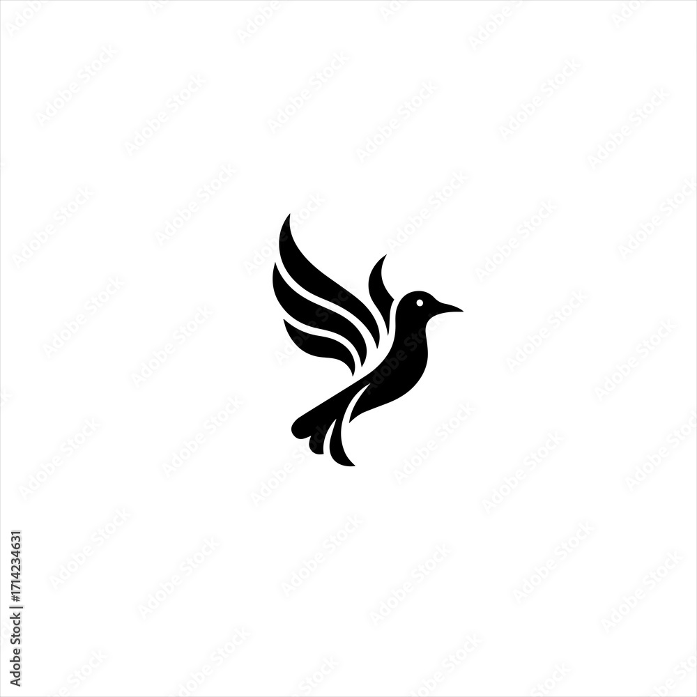 Fototapeta premium Stylized black bird in flight with wings spread
