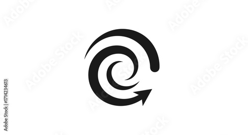 Abstract spiral design with arrow indicating direction and movement.