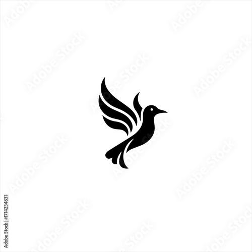 Stylized black bird in flight with wings spread
