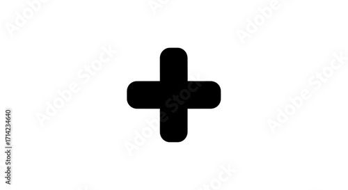 Bold black plus symbol isolated on a clean white background for design.