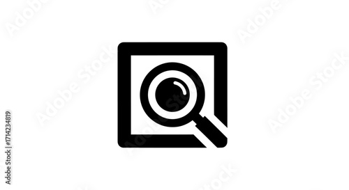 Magnifying glass icon inside a square frame for search and find.