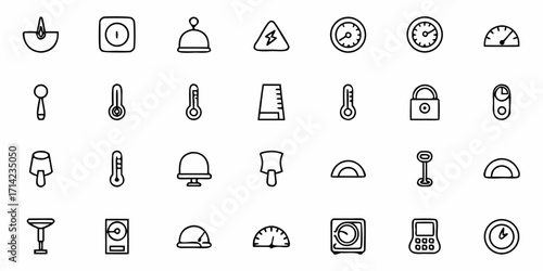 Collection of various measurement and indicator icons including temperature and time devices shown here