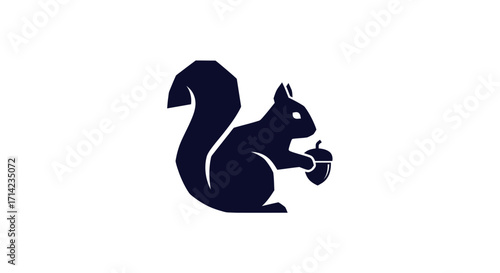 Stylized Silhouette of a Squirrel Holding an Acorn.