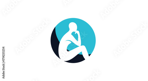 Person silhouette meditating in circle logo.