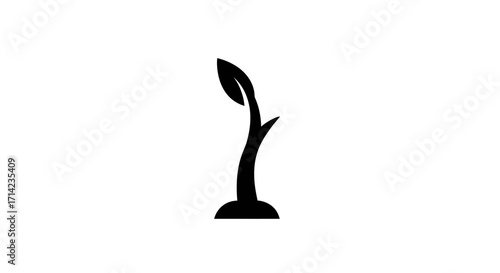 Simple black silhouette of a young plant sprout symbolizing new growth and beginnings.