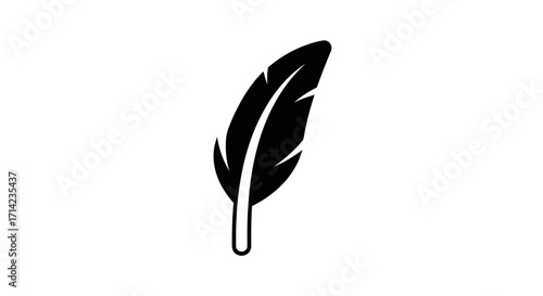 Elegant Black Feather Icon on a Clean White Background.