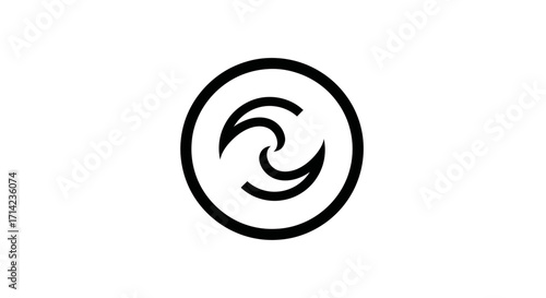 Abstract circular symbol with swirling elements minimalist design.