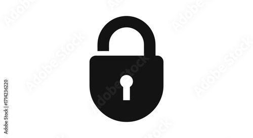 Open padlock icon representing security and access simple black design.