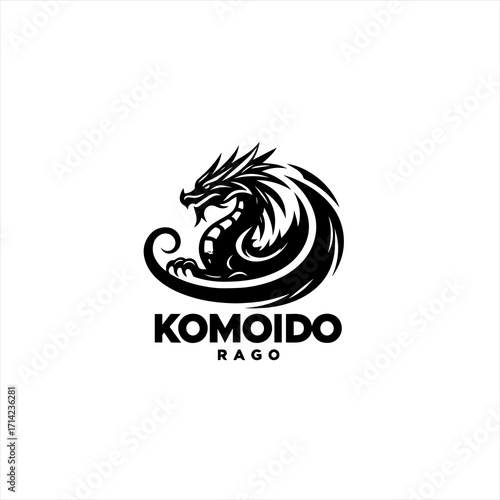 Black dragon logo with text komoido rago