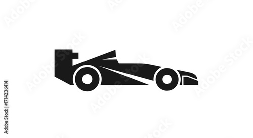 Stylized Formula One Racing Car Silhouette Icon Design.