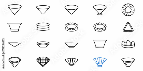 Collection of various bowl shapes and container outlines in a neat and organized presentation style art