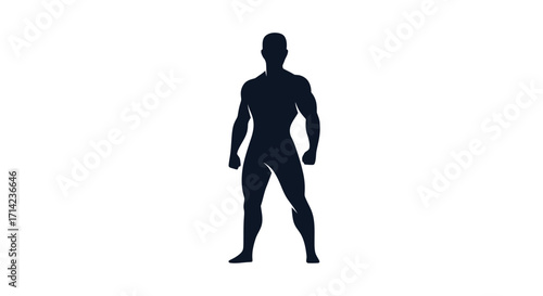 Muscular male silhouette standing confidently against a white background.