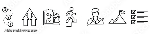Editable Line Icons of Ambition and Personal Growth Vector Set.
Outline Icon Collection Representing Progress and Development