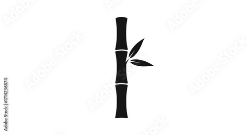 Simple black silhouette of a bamboo stalk with delicate leaves.
