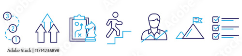 Editable Line Icons of Ambition and Personal Growth Vector Set. Outline Icon Collection Representing Progress and Development	