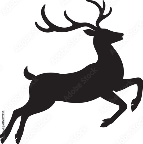 Silhouette of reindeer leaping elegant black icon vector illustration perfect for christmas decorations