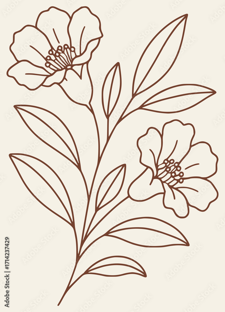 Obraz premium Illustration of a flower with large buds and leaves