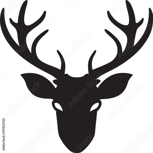 Elegant deer head silhouette with antlers in minimalist black design