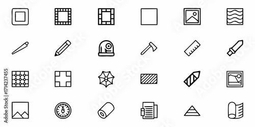 A collection of twenty four different line art icons arranged in a rectangular grid on a white background