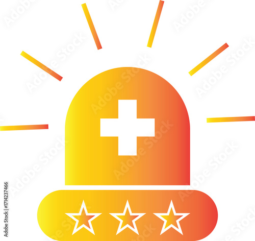 Emergency siren with medical cross icon, ambulance alarm light, hospital alert warning symbol for healthcare services, transparent background
