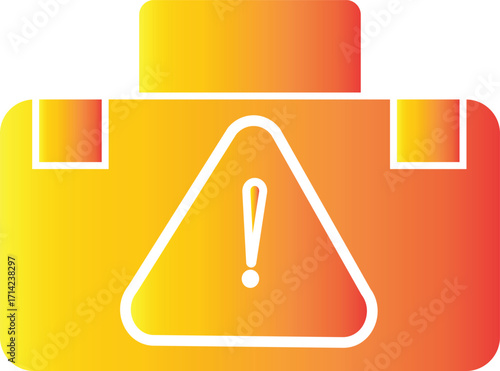 Medical first aid kit with warning alert sign icon, emergency healthcare box, caution safety supplies case symbol, transparent background