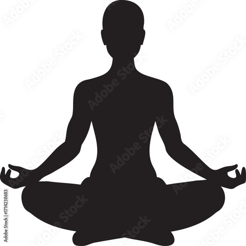 Black silhouette of meditating person in lotus position for mindfulness and relaxation