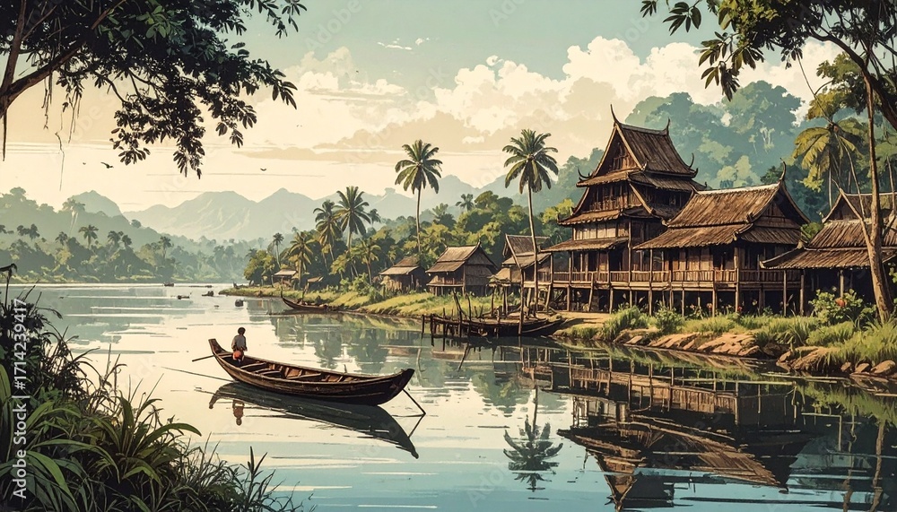 Fototapeta premium Traditional Thai River Life