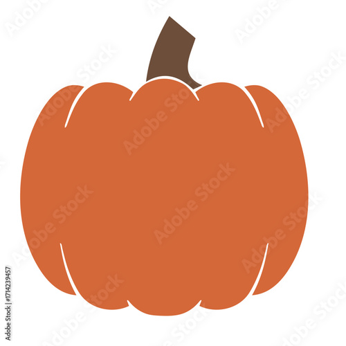 Illustration of a simple orange pumpkin with a brown stem on a white background in vector format
