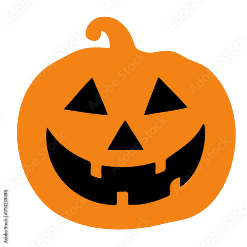 An orange halloween pumpkin with a smiling face and triangular eyes on a white background image design