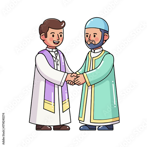 Interfaith Dialogue A Priest and Imam Shaking Hands in Unity