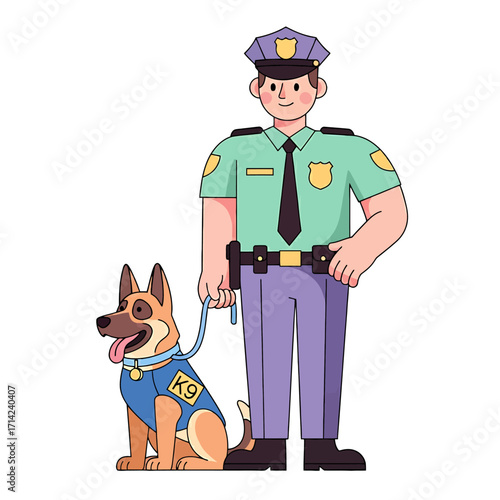 Police Officer and K9 Unit A Friendly Cartoon Illustration Depicting Law Enforcement and Canine Partnership