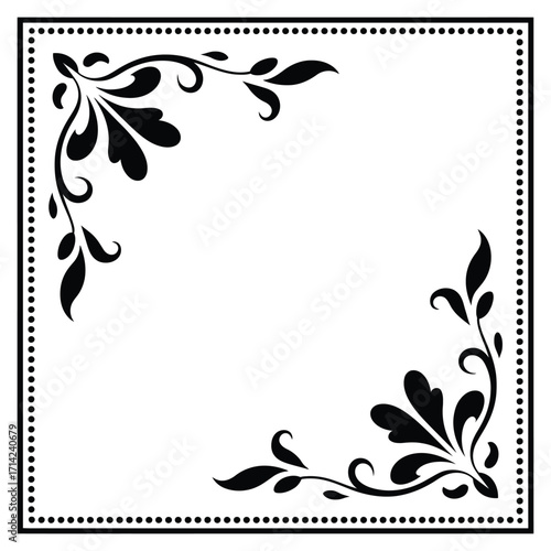 Black floral corner frame with dotted border ornament