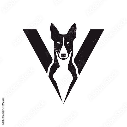 Dog silhouette in V shape minimalist black logo design