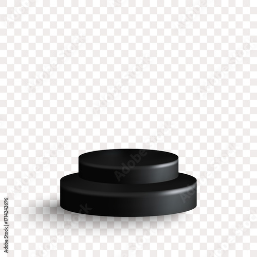 Elegant black two-tier podium for product presentation on a transparent background. Eps 10