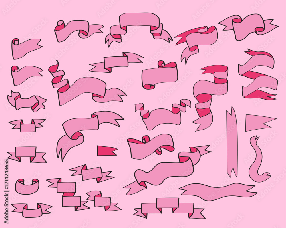Obraz premium Pink ribbon text banners collection