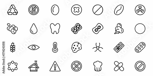Collection of assorted outline icons representing diverse symbols and concepts in a structured layout