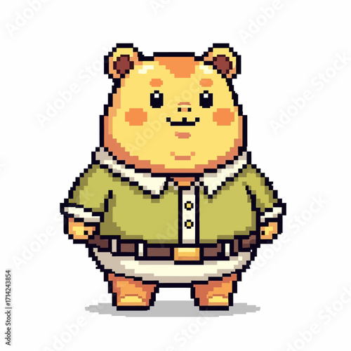 Charming Pixel Art Character Illustration A Friendly, Round Creature in a Green Shirt