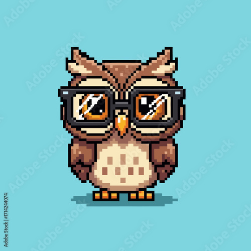Pixel Owl with Glasses
