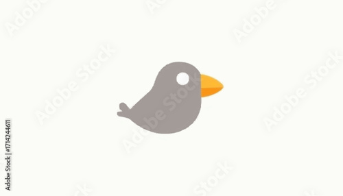 Small gray bird with yellow beak in flat style