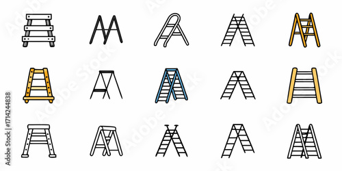 Illustration showcasing a diverse collection of ladder designs with varying styles and construction methods