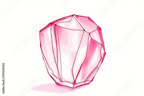 Transparent pink crystal glass standing upright on a clean white background, minimalistic product photo with smooth reflections.