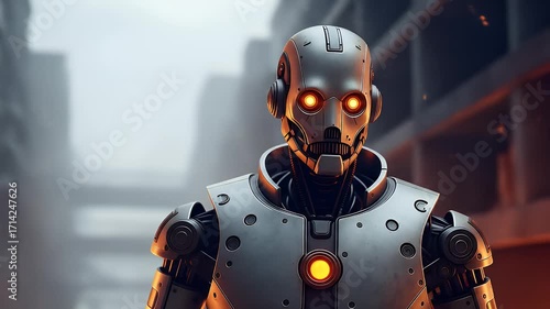 Futuristic Robot in a Post-Apocalyptic Cityscape AI, Sci-Fi, Technology, Cyberpunk