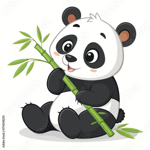 a cute happy panda with bamboo vector illustration 